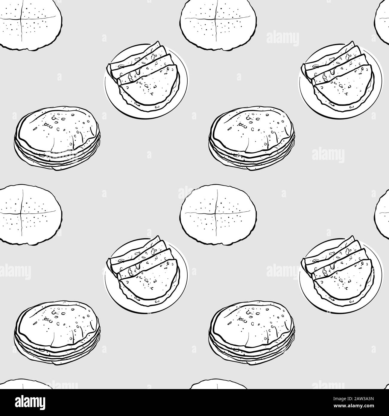 Dessin en niveaux de gris à motif plat sans couture. Utilisable pour le papier peint ou la décoration de toute taille. Illustration Vectorielle Dessinée À La Main Illustration de Vecteur