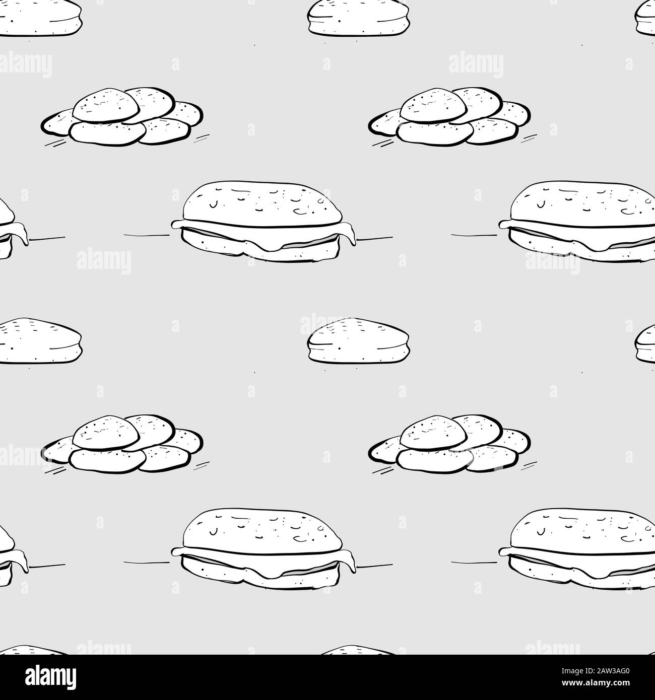 Dessin en niveaux de gris à motif transparent Hallulla. Utilisable pour le papier peint ou la décoration de toute taille. Illustration Vectorielle Dessinée À La Main Illustration de Vecteur