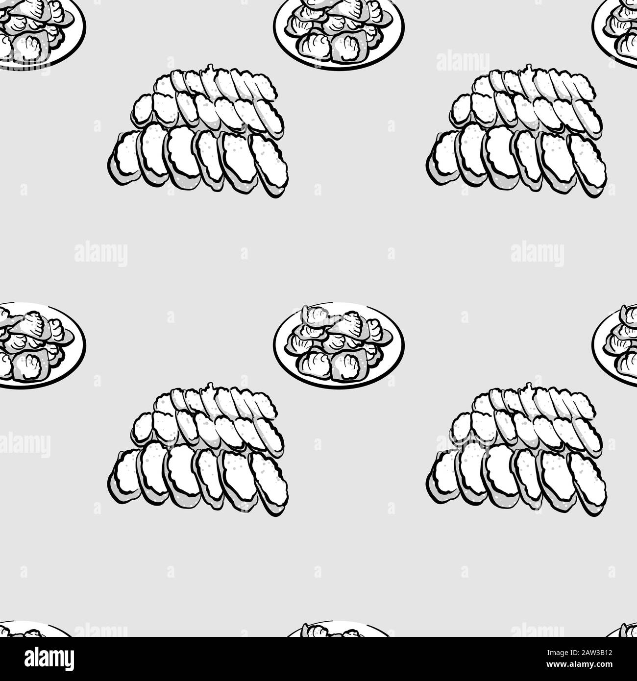 Dessin en niveaux de gris à motif transparent Khanom bueang. Utilisable pour le papier peint ou la décoration de toute taille. Illustration Vectorielle Dessinée À La Main Illustration de Vecteur