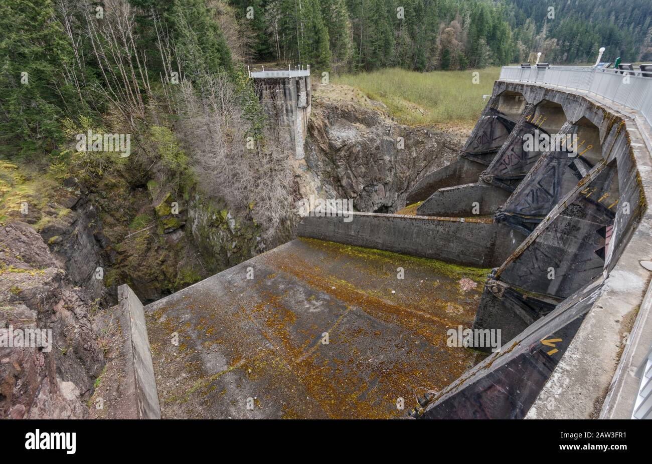 Glines Canyon Spillway, vestiges du barrage de Glines Canyon, construit en 1910, enlevé en 2012, Parc National Olympique, Washington, Etats-Unis Banque D'Images