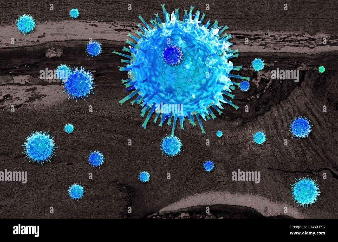 Illustration virale infectieuse qui réplique les cellules vivantes d'un organisme. Banque D'Images