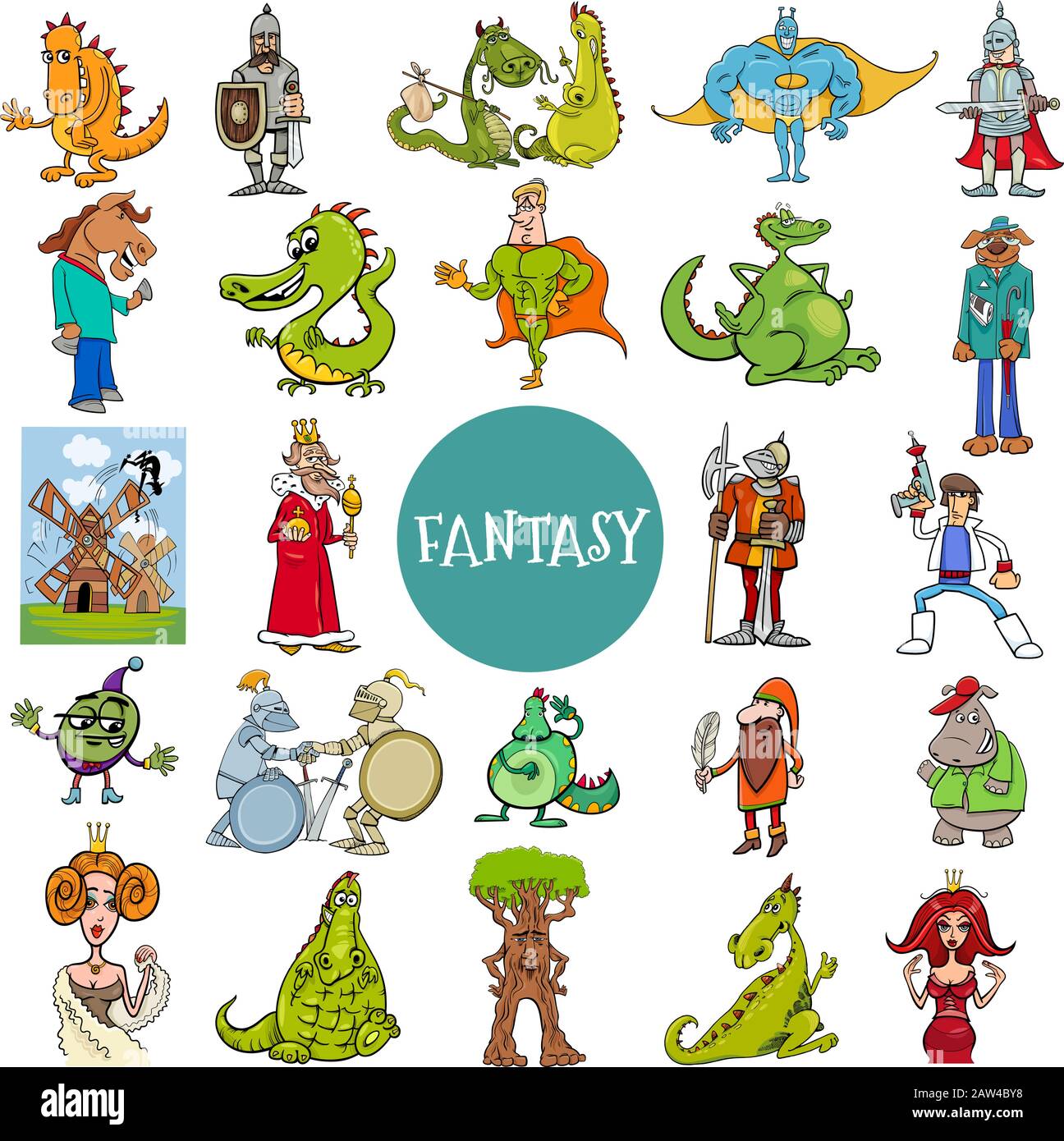 Dessin Animé Illustration De Drôle Fantasy Ou Fairy Tale Personnages Grand Ensemble Illustration de Vecteur