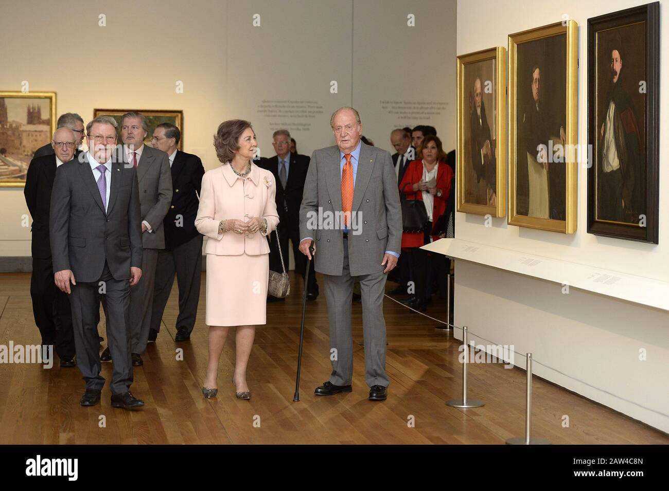 Le roi Juan Carlos et la reine Sofia ouvrent l'exposition 'Visiones Del Mundo Hispanico. Tesoros de la Société hispanique Musée & Bibliothèque. 3 Avril 2017. ( Banque D'Images