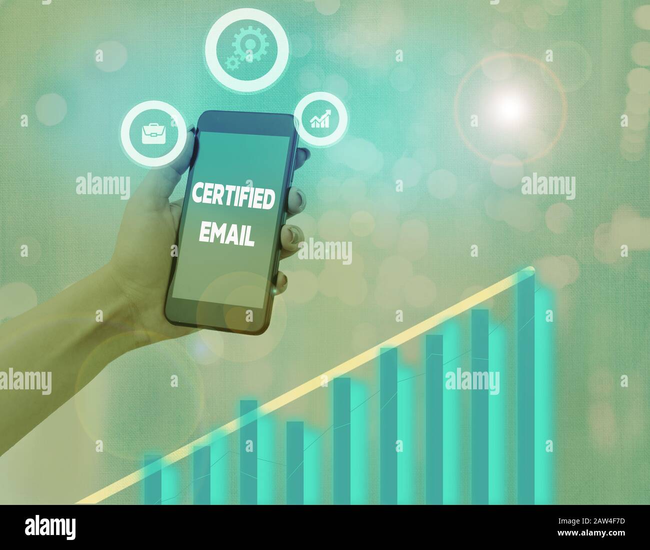 Texte de rédaction de texte e-mail certifié. Photo d'entreprise présentant un e-mail dont l'envoi est certifié par un tiers neutre Banque D'Images