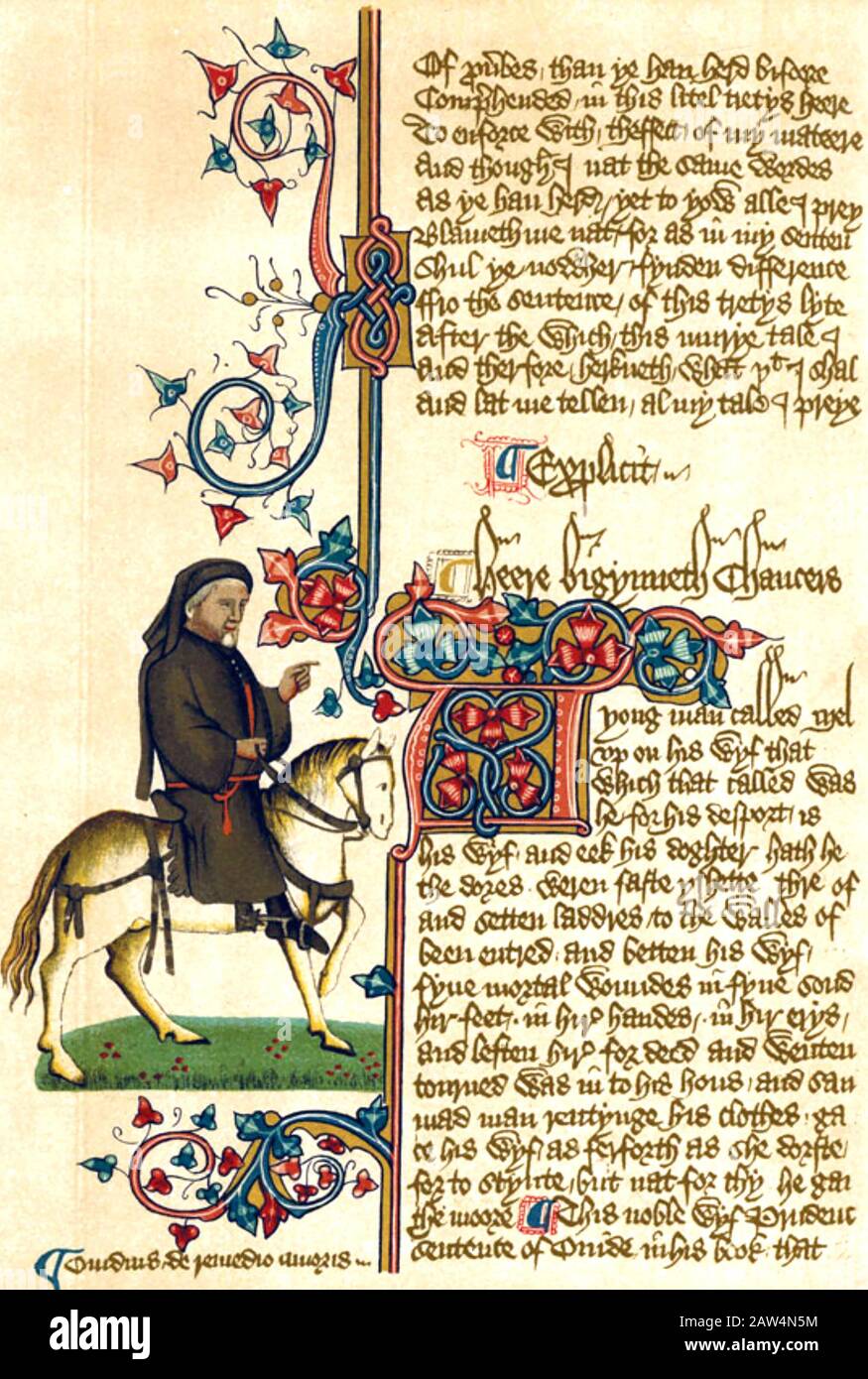 Geoffrey CHAUCER (c 1340-1400) poète et auteur anglais tel qu'il apparaît dans les Contes de Canterbury Banque D'Images