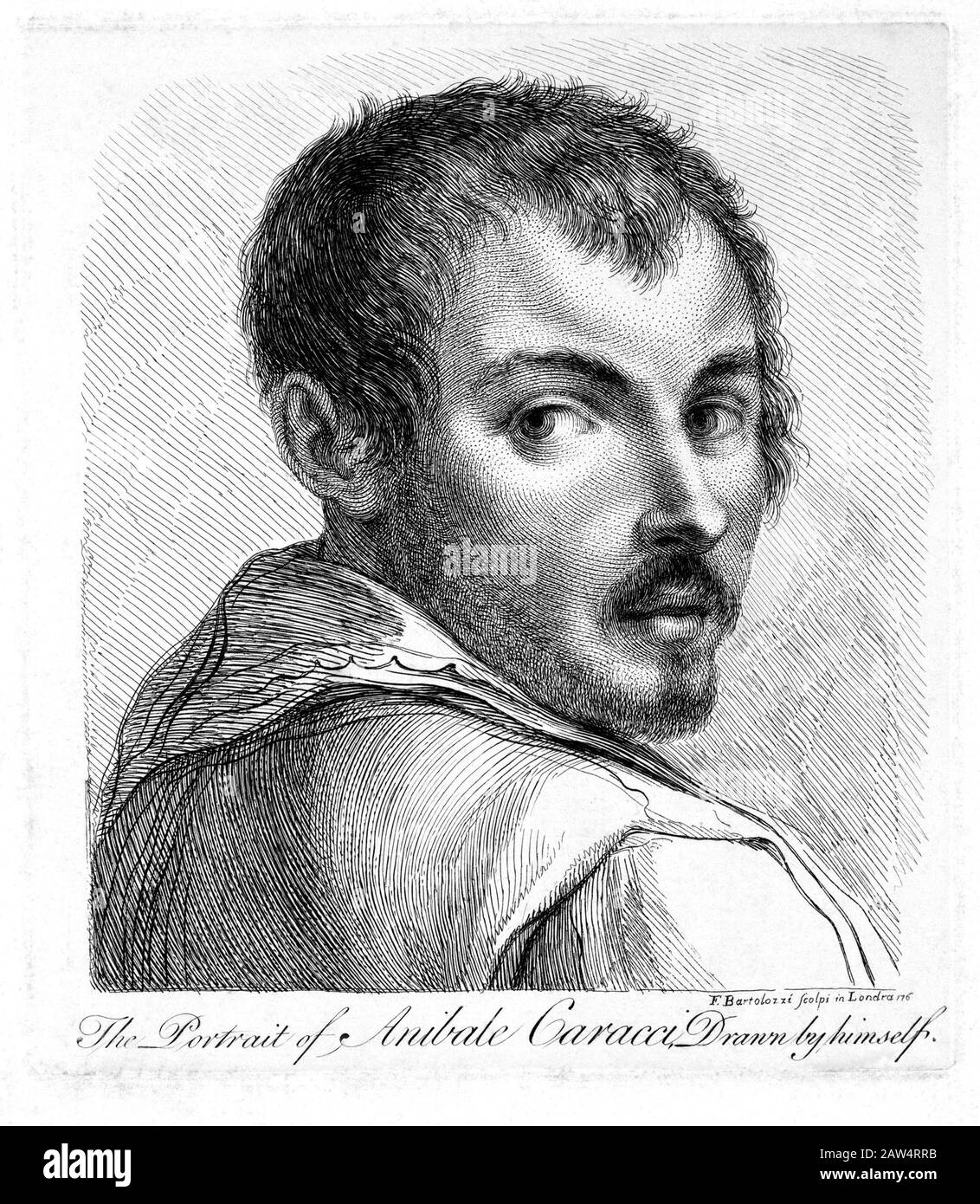 1600 CA , ITALIE : La célèbre peintre italien ANNIBALE CARRACCI ( 1560 – 1609 ) . Portrait gravé de 1818 CA , par Francesco Bartolozzi d'une se Banque D'Images