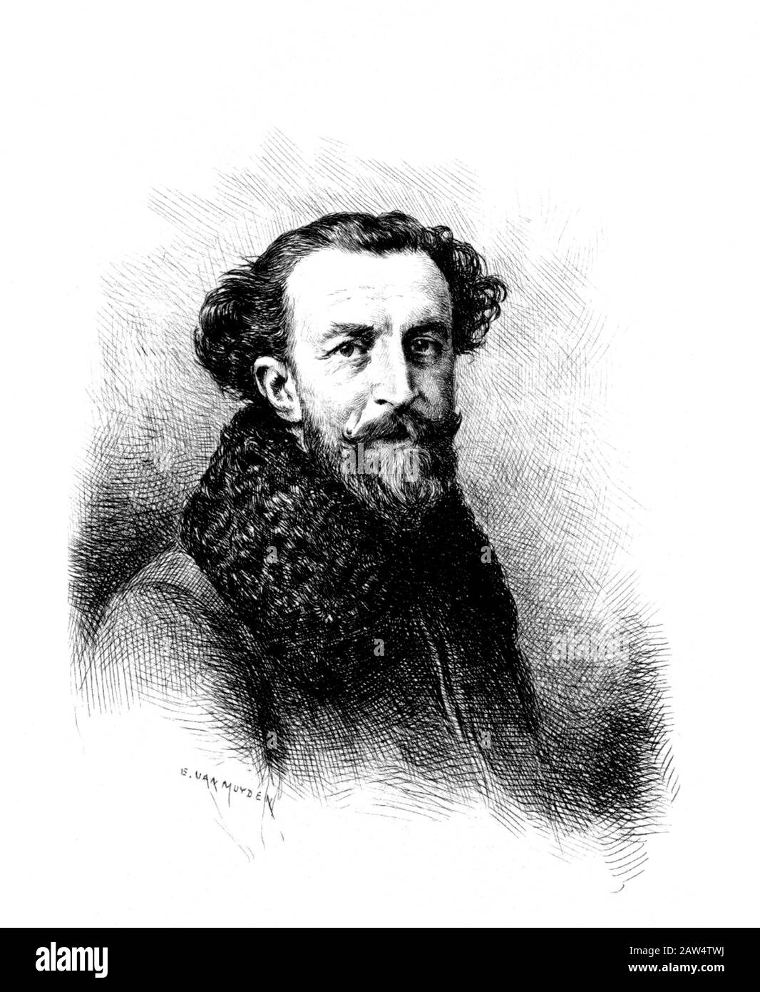 1878 , Paris , FRANCE : le peintre et poète français Eugène Murer ( née Hyacinthe Eugène Meunier ) ( 1841 - 1906 ). Portrait gravé par Van Muyde Banque D'Images
