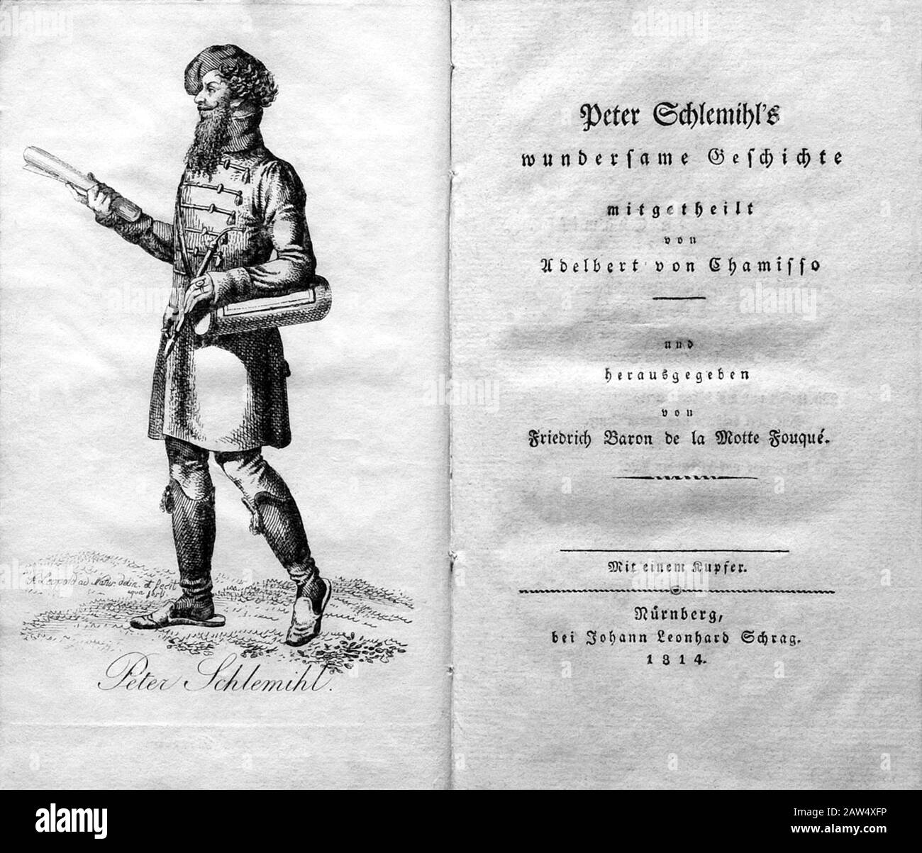 1814 , ALLEMAGNE : poète allemand de naissance française, écrivain et botaniste ADELBERT VON CHAMISSO ( 1781 - 1838 ). Page de titre de la première édition de Chamisso Banque D'Images