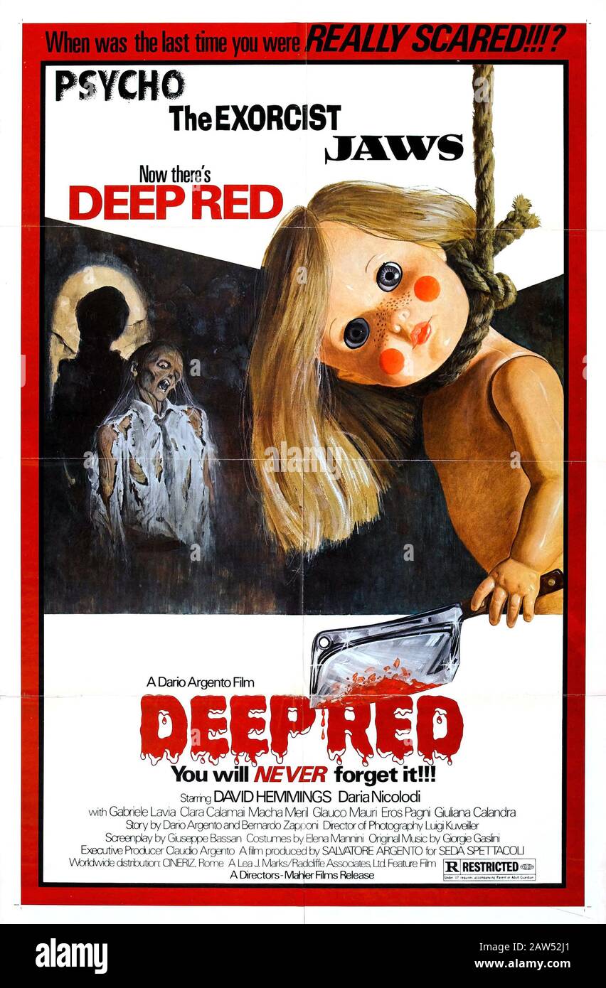 1975 , ITALIE : L'affiche USA pour le film PROFONDO ROSSO ( Deep Red ) du réalisateur italien DARIO ARGENTO, avec David Hemmings , Da Banque D'Images