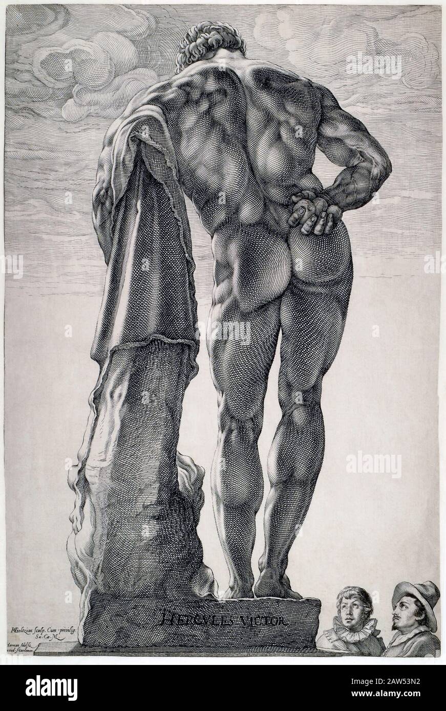 1592 , ALLEMAGNE : le Farnese Hercules ( ERCOLE FARNESE aka Ercole Vincitore aka Ercules Victor ), gravure par la printmak hollandaise de naissance baroque allemande Banque D'Images