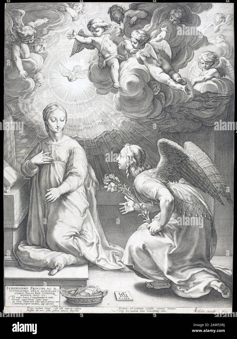 1594, HOLLANDE: L'Annonciation à la Vierge Marie , gravure par le peintre et graveur baroque d'origine allemande Hendrick Goltzius ( 1558 – 1617 ) Banque D'Images