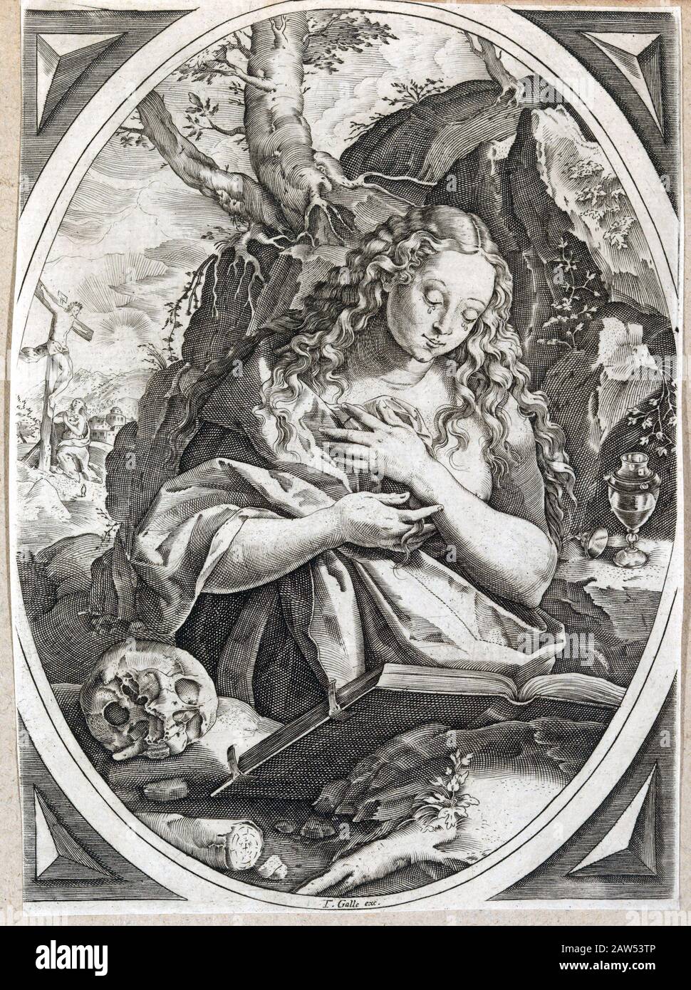 1594 CA , HOLLANDE : Sainte Marie Magdalen Penitent , gravure par le créateur d'impression baroque allemand , dessinateur et peintre Hendrick Goltzius ( Banque D'Images