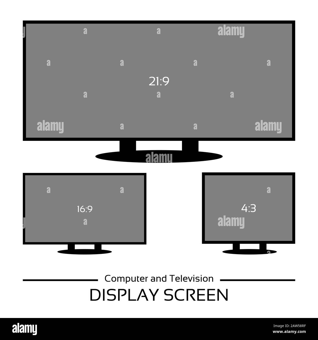 Modèle d'écran d'affichage de l'ordinateur et de la télévision. C'est le format d'image le plus favori pour le moment. Illustration vectorielle avec calque. Illustration de Vecteur