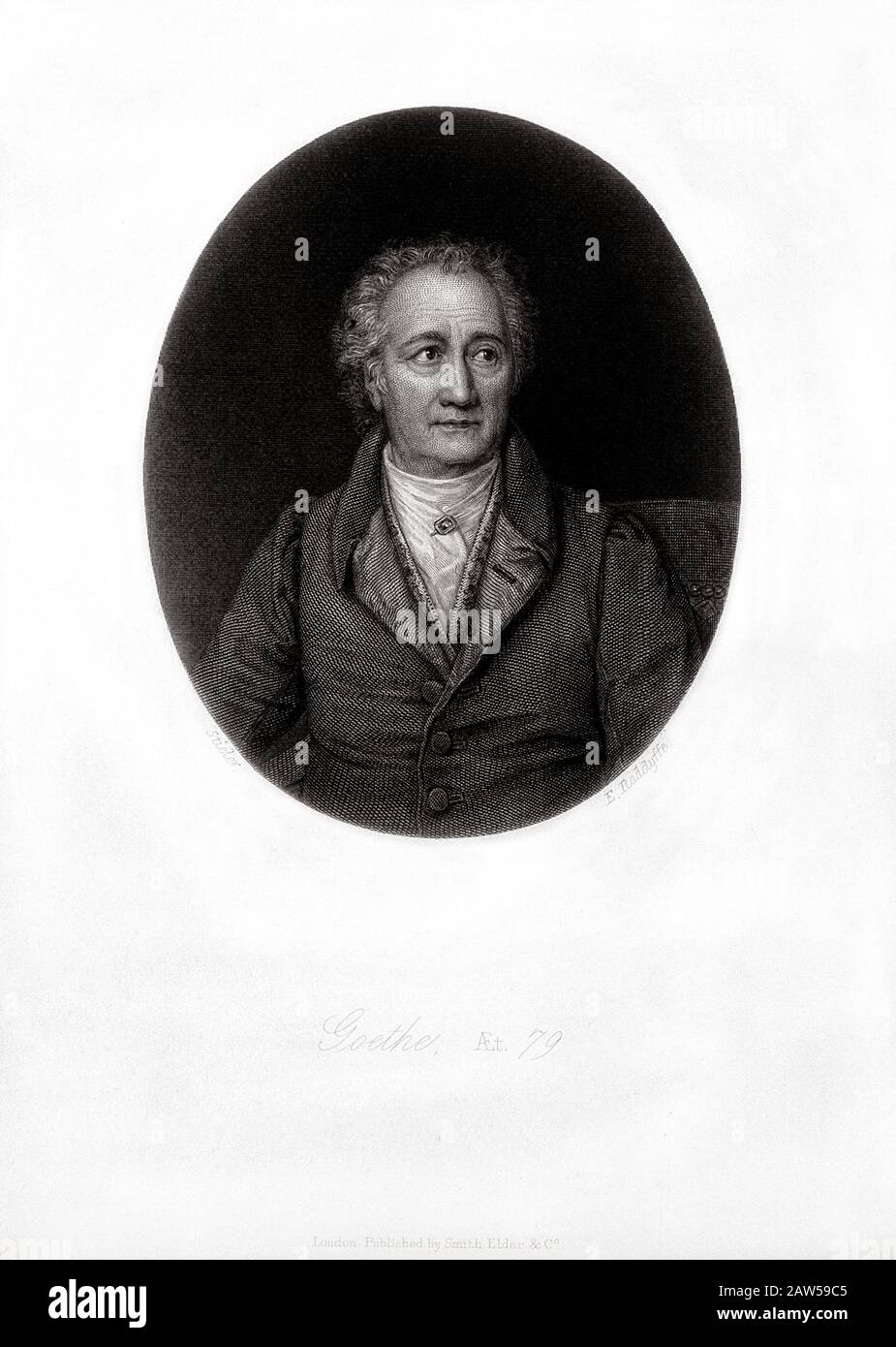 1828 , ALLEMAGNE : le poète allemand Johann Wolfgang von GOETHE ( 1749 - 1832 ) , portrait gravé par E. Radclyffe après J. K. Stieler , 1828 . Goethe' Banque D'Images