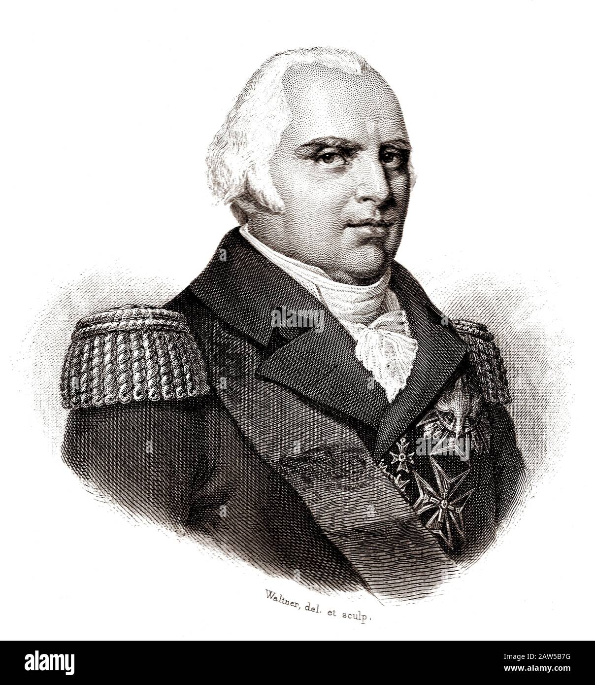 1820 , FRANCE : LOUIS XVIII LE ROI DE FRANCE ( 1755 – 1824). Connu sous le nom de "Le Désiré" (le désiré). Portrait gravé en 1840. Était un monarque du Hou Banque D'Images