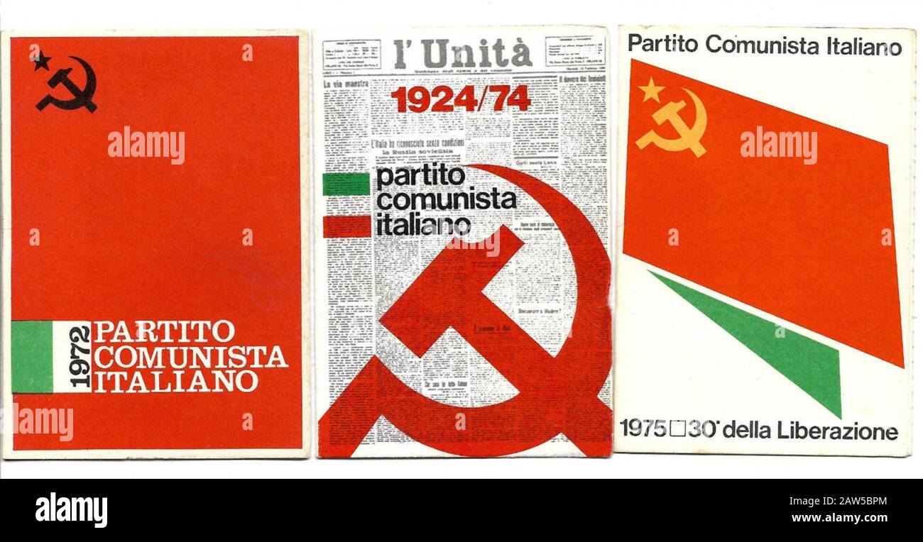 La subscrption communiste italienne des membres de PARTITO COMUNISTA ITALIANO cartes 1972 , 1974 et 1975 . Capots avant - PCI - P.C.I. - PARTITO COMU Banque D'Images