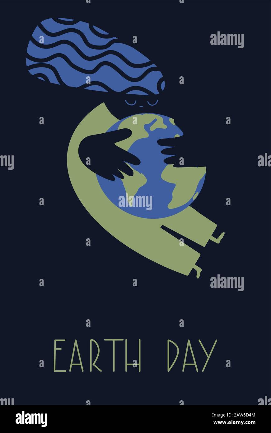 Jour de la terre lettrage. La personne embrasse la planète avec ses mains. Concept Protéger le globe Illustration de Vecteur