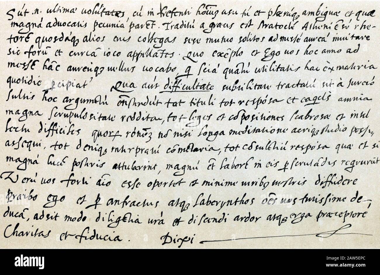 1540 CA , ITALIE : Le juriste de nobleman italien et l'écrivain latin ANDREA ALCIATO ( Alciati , 1492 - 1550 ) , écriture à la main à partir du manuscrit de son PRAELE Banque D'Images