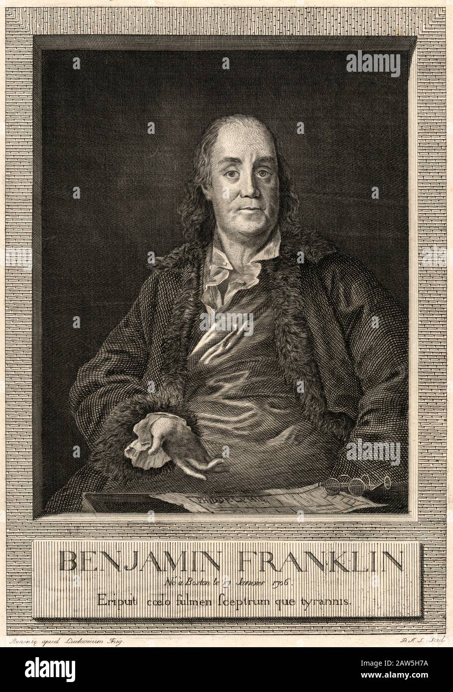 1780 CA, FRANCE : l'homme d'État et philosophe américain BENJAMIN FRANKLIN ( 1706 - 1790 ) , imprimeur , publ et inventeur . Portrait par undentifi Banque D'Images