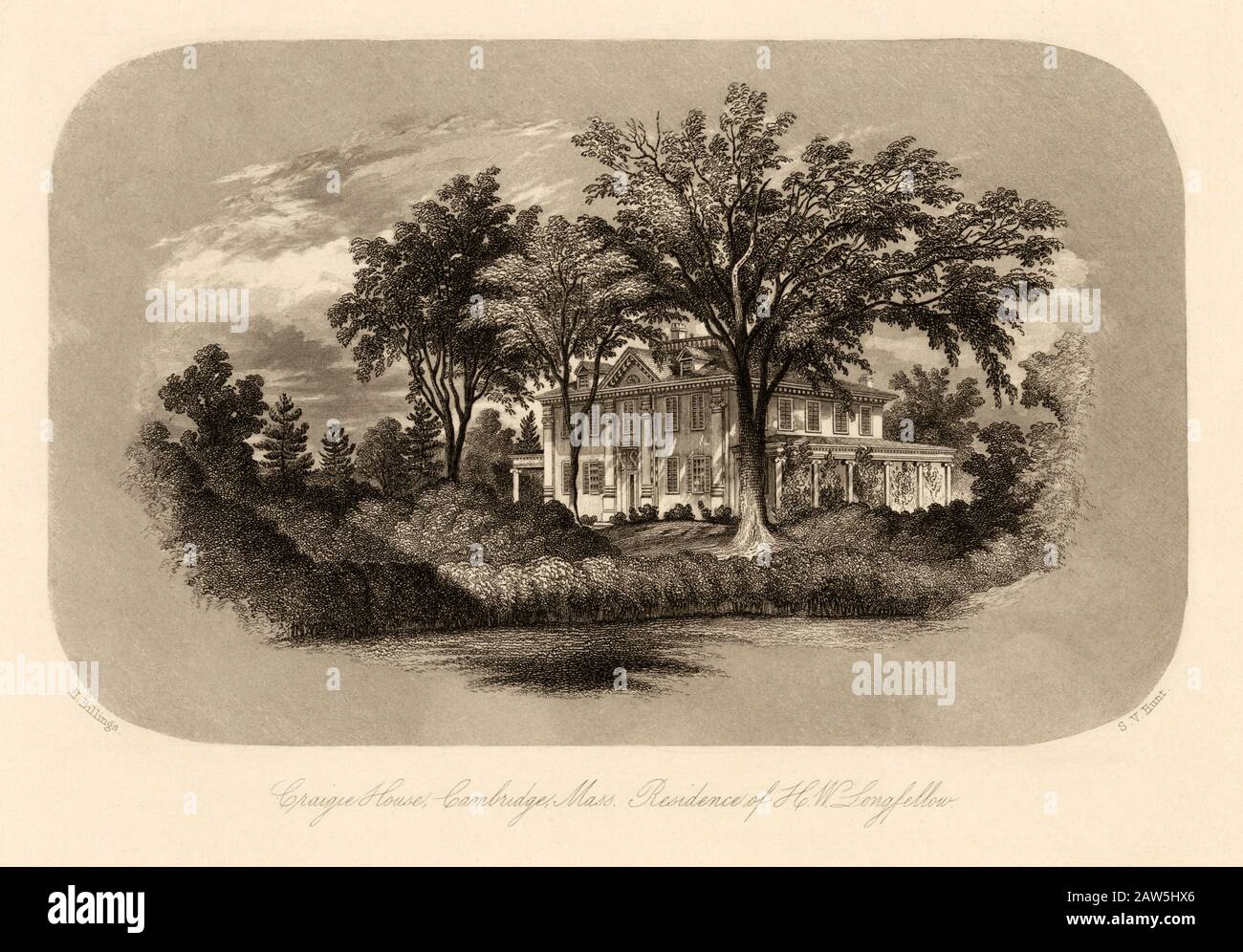 1890 CA, États-Unis : The CRAIGIE HOUSE , CAMBRIDGE , Massachusetts . Résidence de l'écrivain et poète américain Henry WADSWORTH LONGFELLOW ( 1807 - 18 Banque D'Images