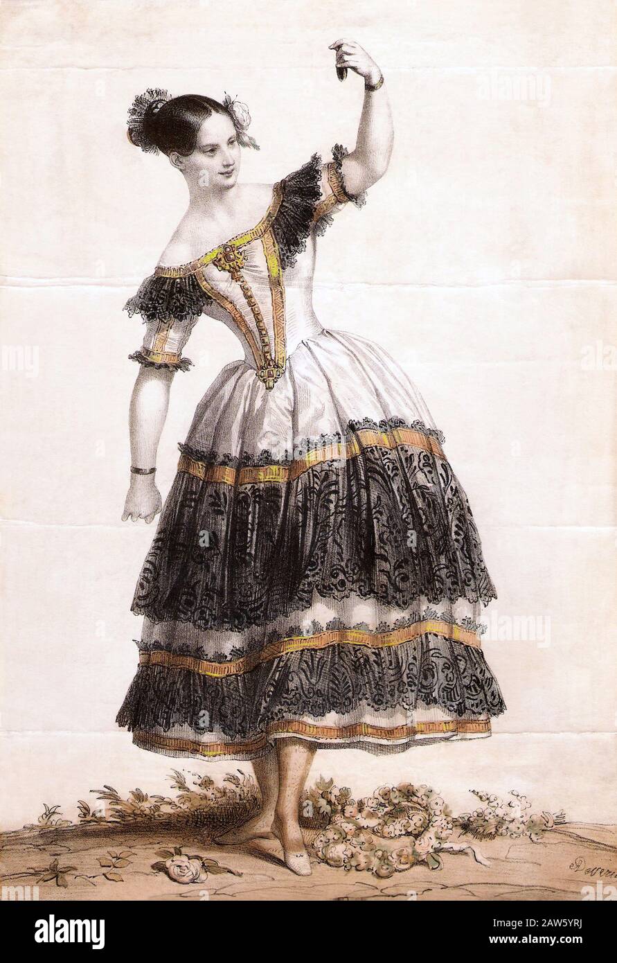 1840 CA , PARIS , FRANCE : le coregraphe autrichien célèbre et ballerina FANNY ELSSLER ( 1810 - 1884 ) comme Florinda dans la danse ' la Cachucha ' Banque D'Images