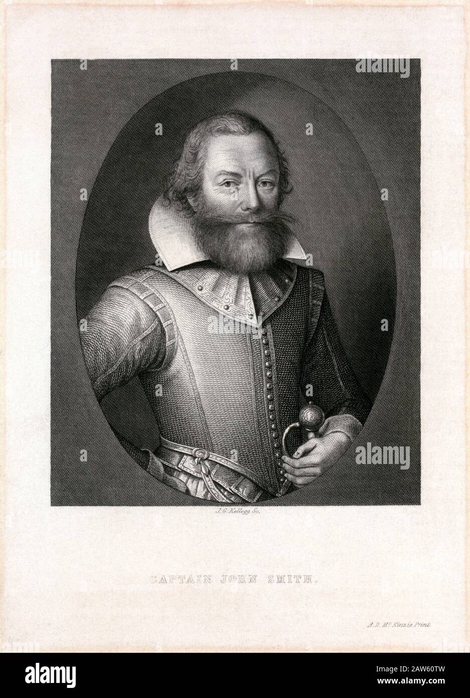 XVI - XVII siècle , États-Unis : l'explorateur Capitaine JOHN SMITH ( c. 1580 – 1631 ). Portrait de J.G. Kellogg, pubblica de McKinzie , 1880 CA . Smith wa Banque D'Images