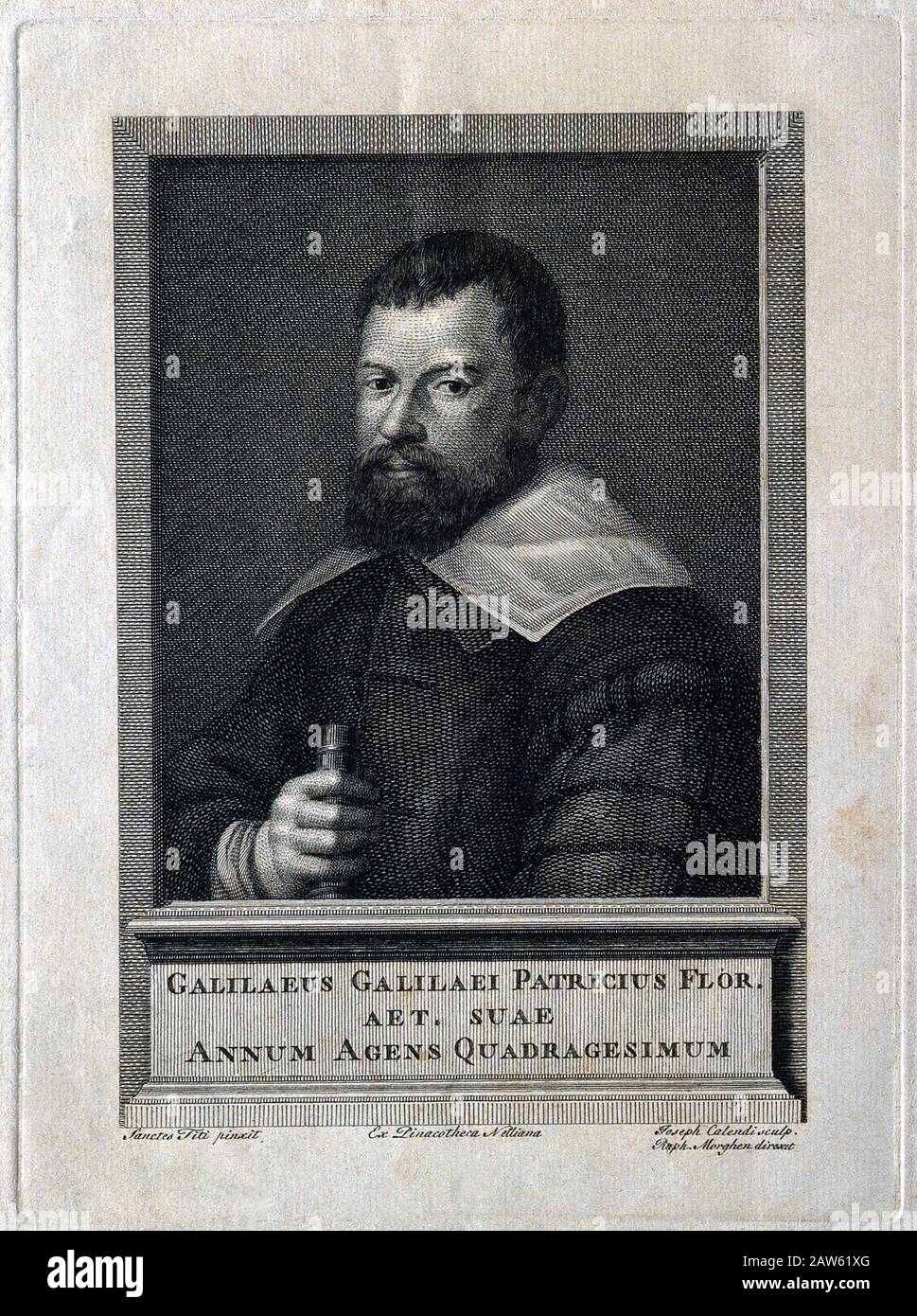 1604 , ITALIE : GALILEO GALILEI ( Pise 1564 - Arcetri 1642 ), portayé à 40 ans , gravé par Joseph Calendi ( Giuseppe Calenda ) avec Rudolph Morg Banque D'Images