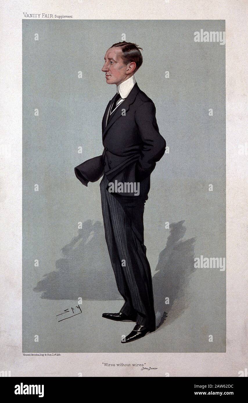 1905 , GRANDE-BRETAGNE : le scientifique italien GUGLIELMO MARCONI ( Bologne 1874 - Roma 1937 ) , inventeur du thelegraphe sans fils . Caricature par SPY Banque D'Images