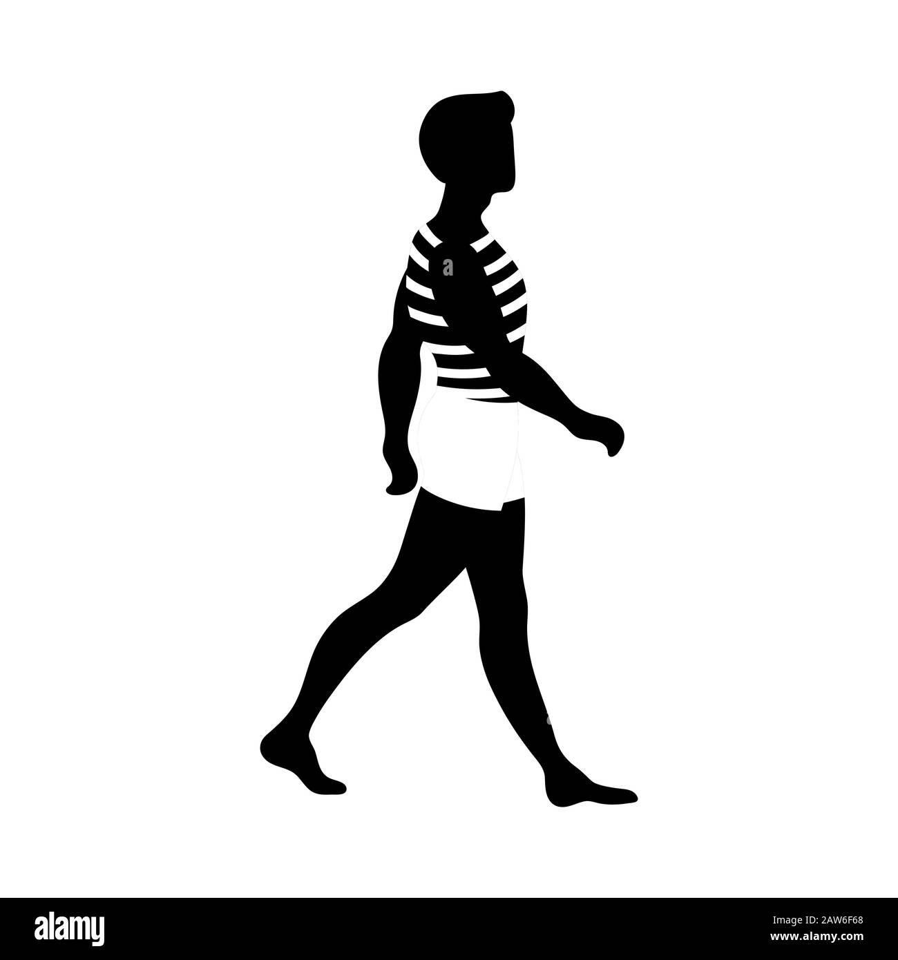 Silhouette de marche pour jeune homme. Personne dans les vêtements de maison. Illustration vectorielle en noir et blanc. Illustration de Vecteur