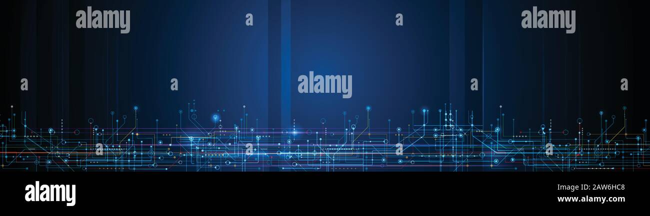 Carte de circuit imprimé de création de bannière vectorielle. Illustration Résumé moderne futuriste, ingénierie, technologie. Technologie futuriste de la science numérique Illustration de Vecteur