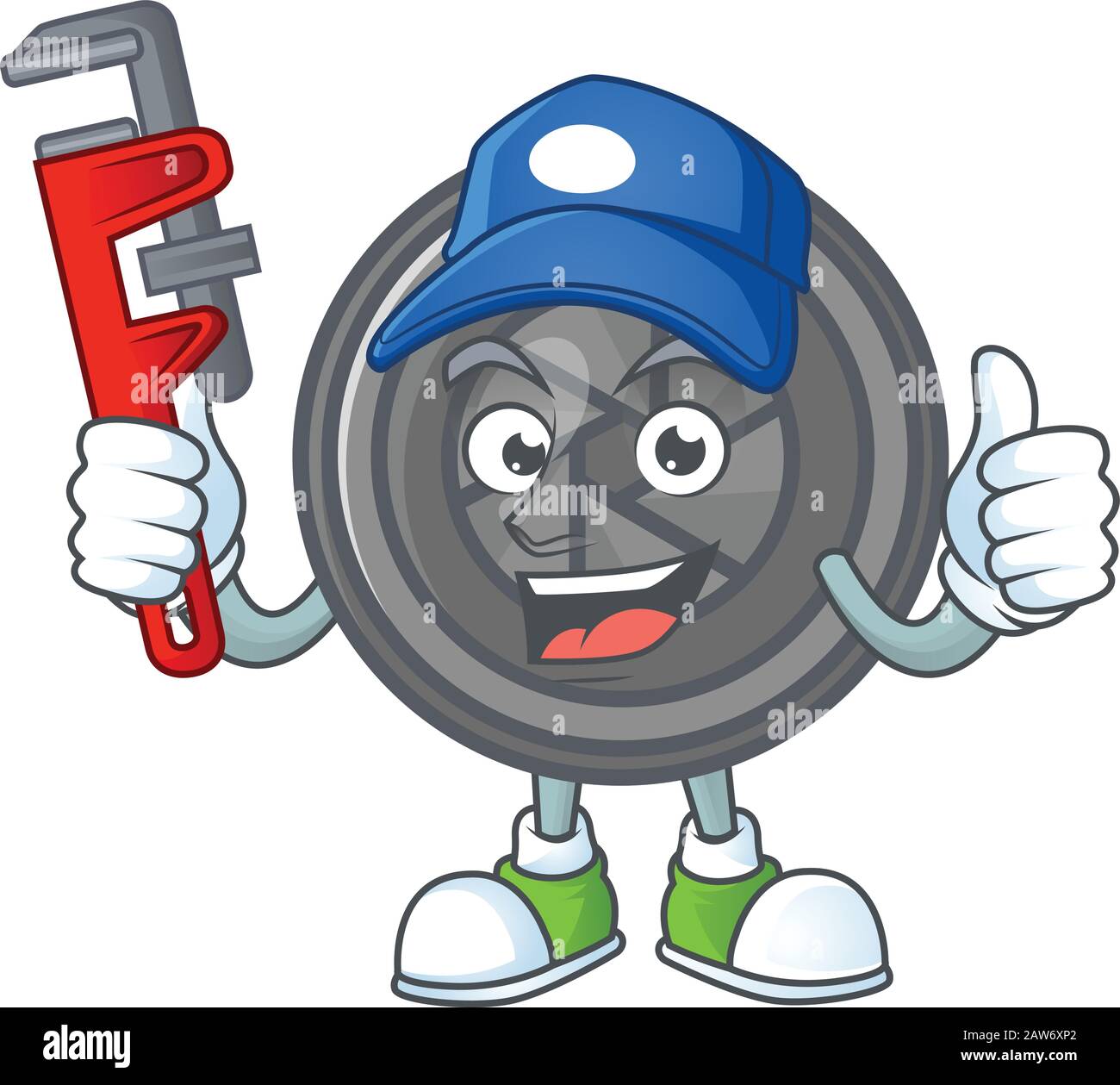 Lentille smiley Plumber pour appareil photo sur le style d'image de mascotte Illustration de Vecteur