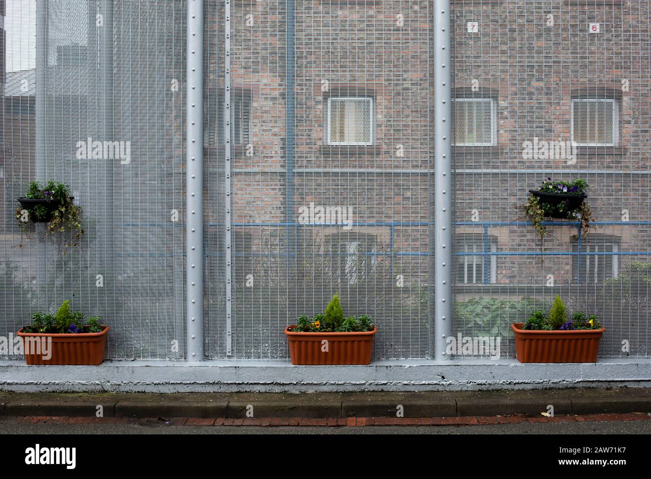 Boîtes de fleurs récemment plantées dans les préceptes de HMP Liverpool, également connu sous le nom de prison de Walton. La prison a reçu un rapport effrayant en 2017 qui a fait ressortir divers manquements et problèmes. Le gouverneur actuel Pia Sinha a été nommé cette année-là et, au cours des deux prochaines années, elle a fait tourner la prison avec un programme d'améliorations et de soutien aux détenus et à l'infrastructure. HMP Liverpool abrite un maximum de 700 prisonniers avec un personnel global d'environ 250 personnes. Banque D'Images