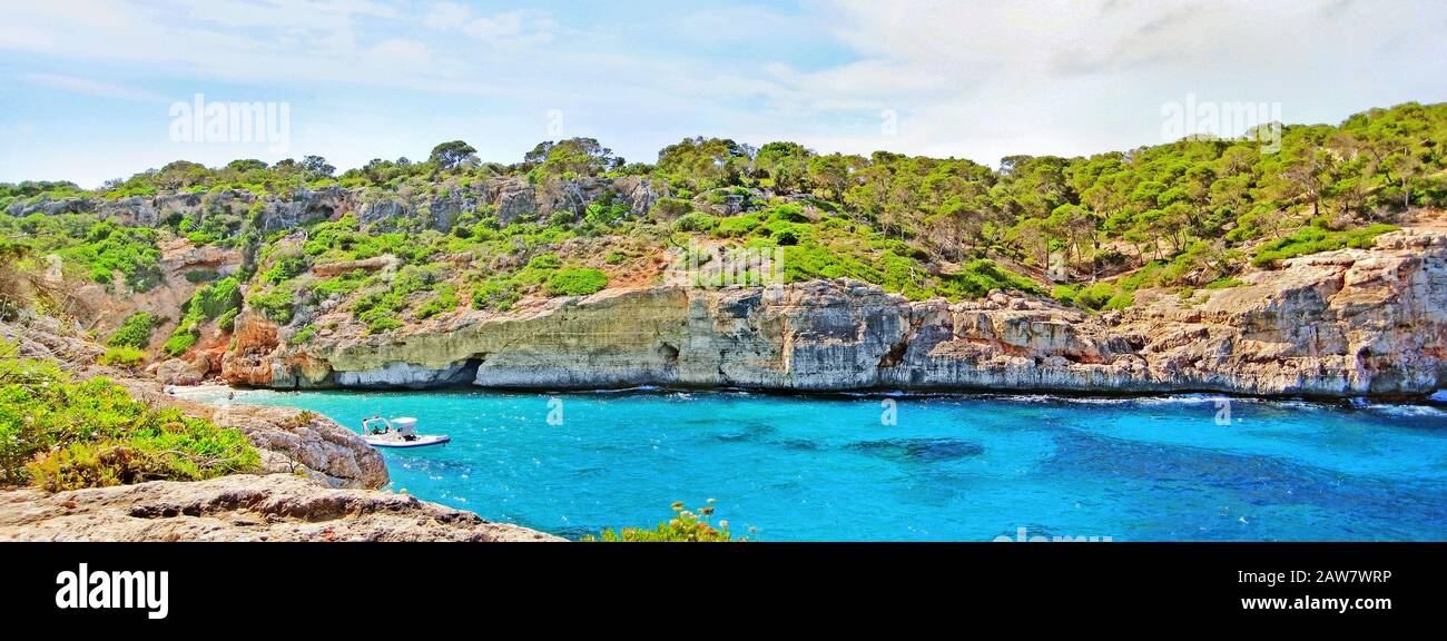 Plage / baie Calo d'Es Moro panorama, Majorque Banque D'Images