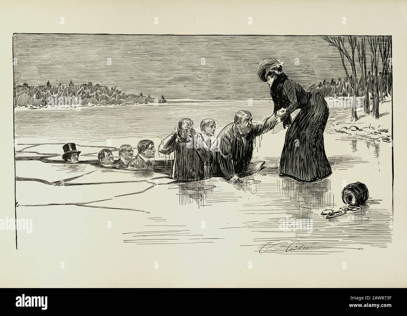 Une Veuve Et Ses Amis, Charles Dana Gibson. Ils vont tous patiner Banque D'Images