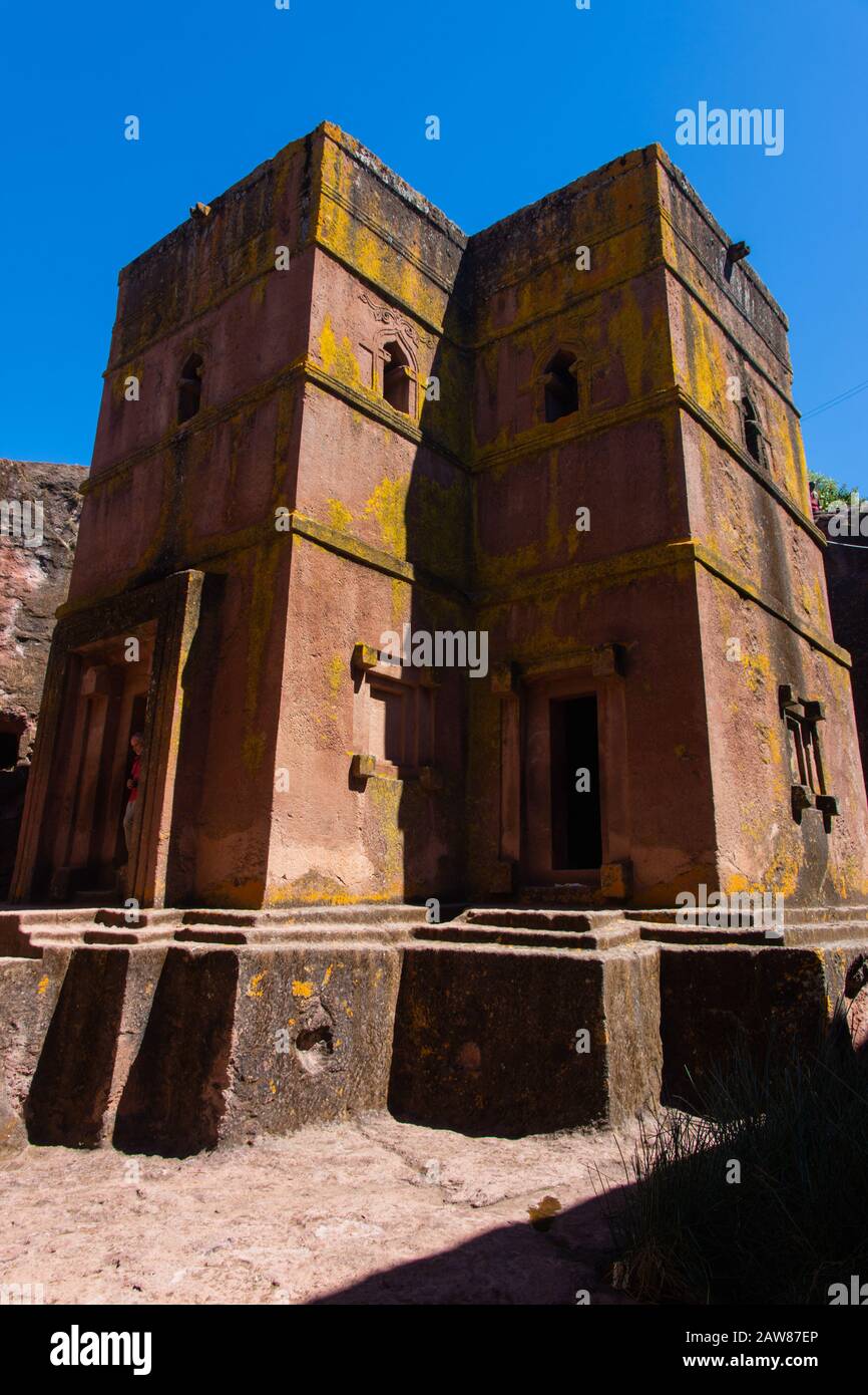 Bete Giyorgis ou église Saint-Georges, église monolithique sculptée en pierre à Lalibela, Ethiopie Banque D'Images