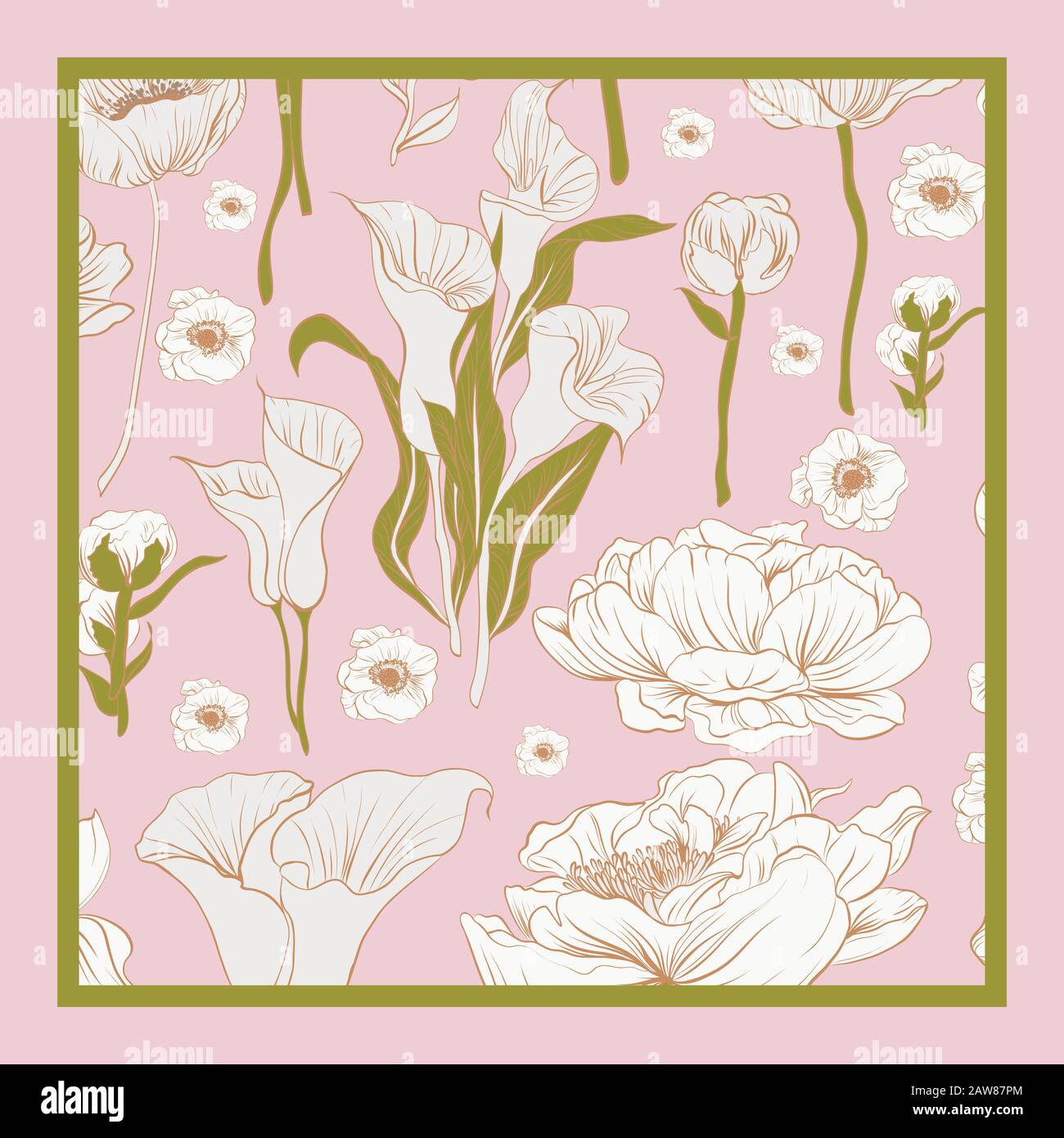 Couleurs délicates du foulard en soie à fleurs. Illustration de Vecteur