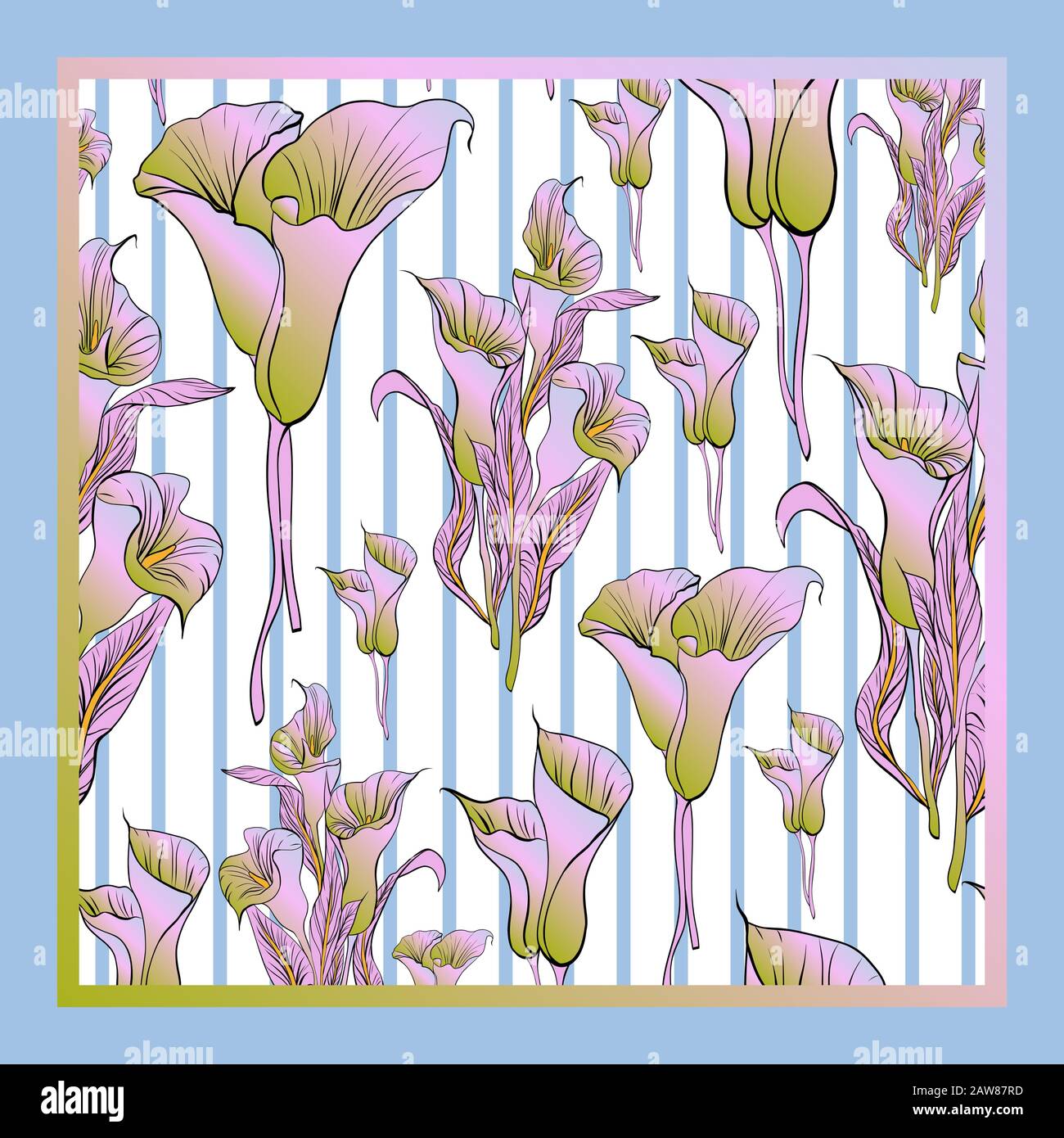 Des couleurs délicates du foulard en soie avec des callas fleuries. Illustration de Vecteur