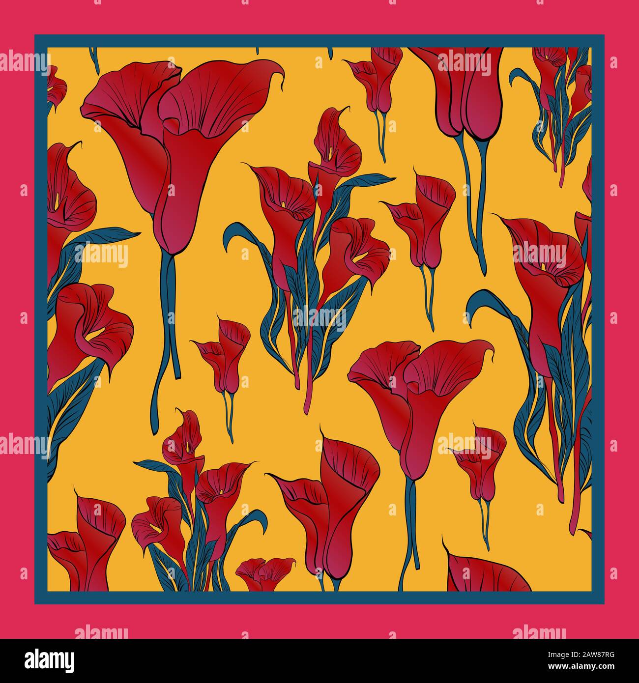 Des couleurs délicates du foulard en soie avec des callas fleuries. Illustration de Vecteur