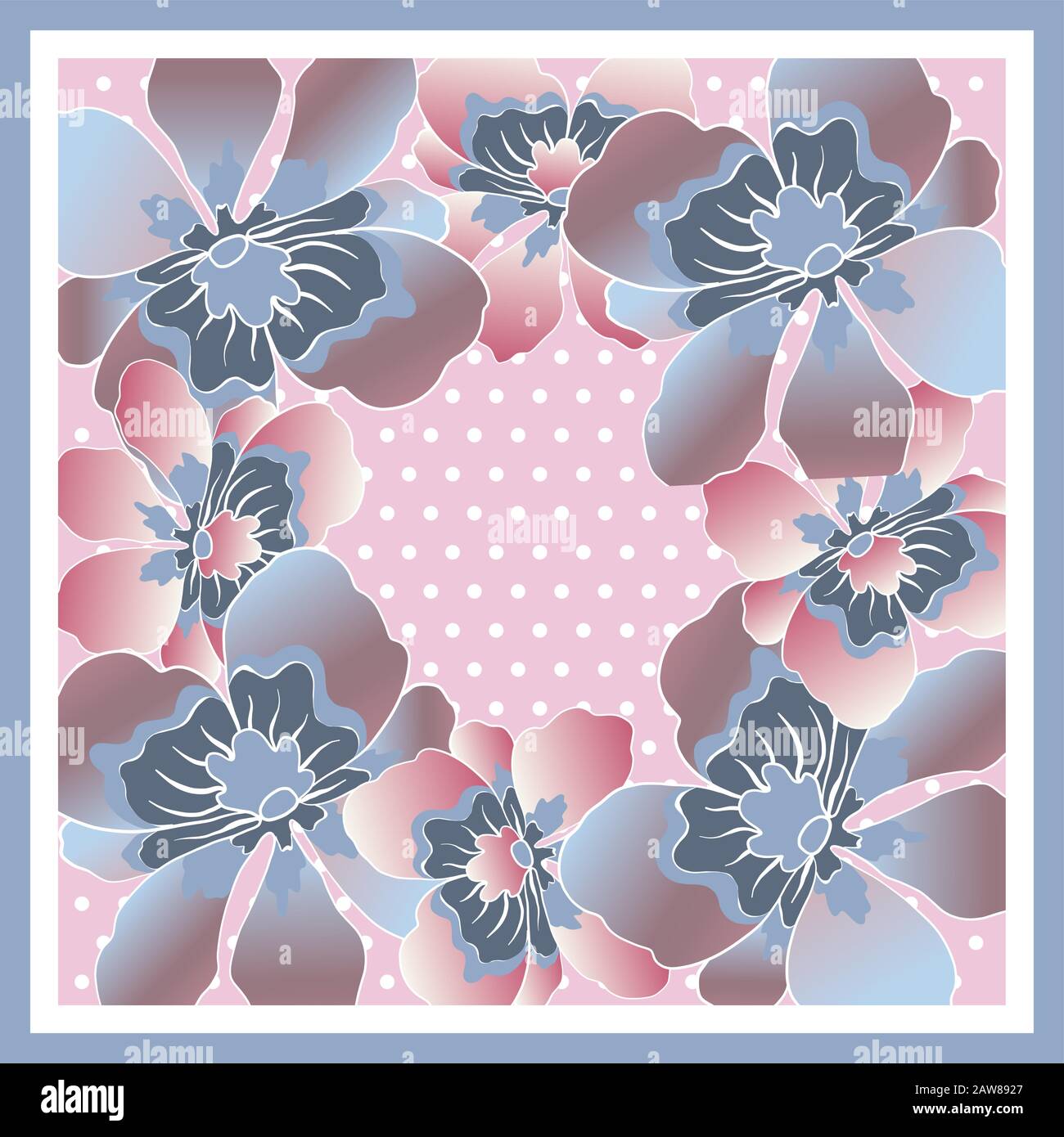 Couleurs délicates du foulard en soie avec fleurs fleuries. Illustration de Vecteur