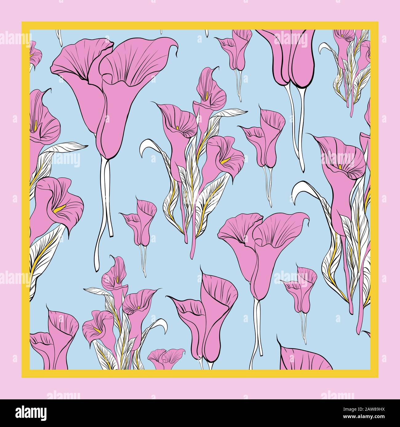 Des couleurs délicates du foulard en soie avec des callas fleuries. Illustration de Vecteur