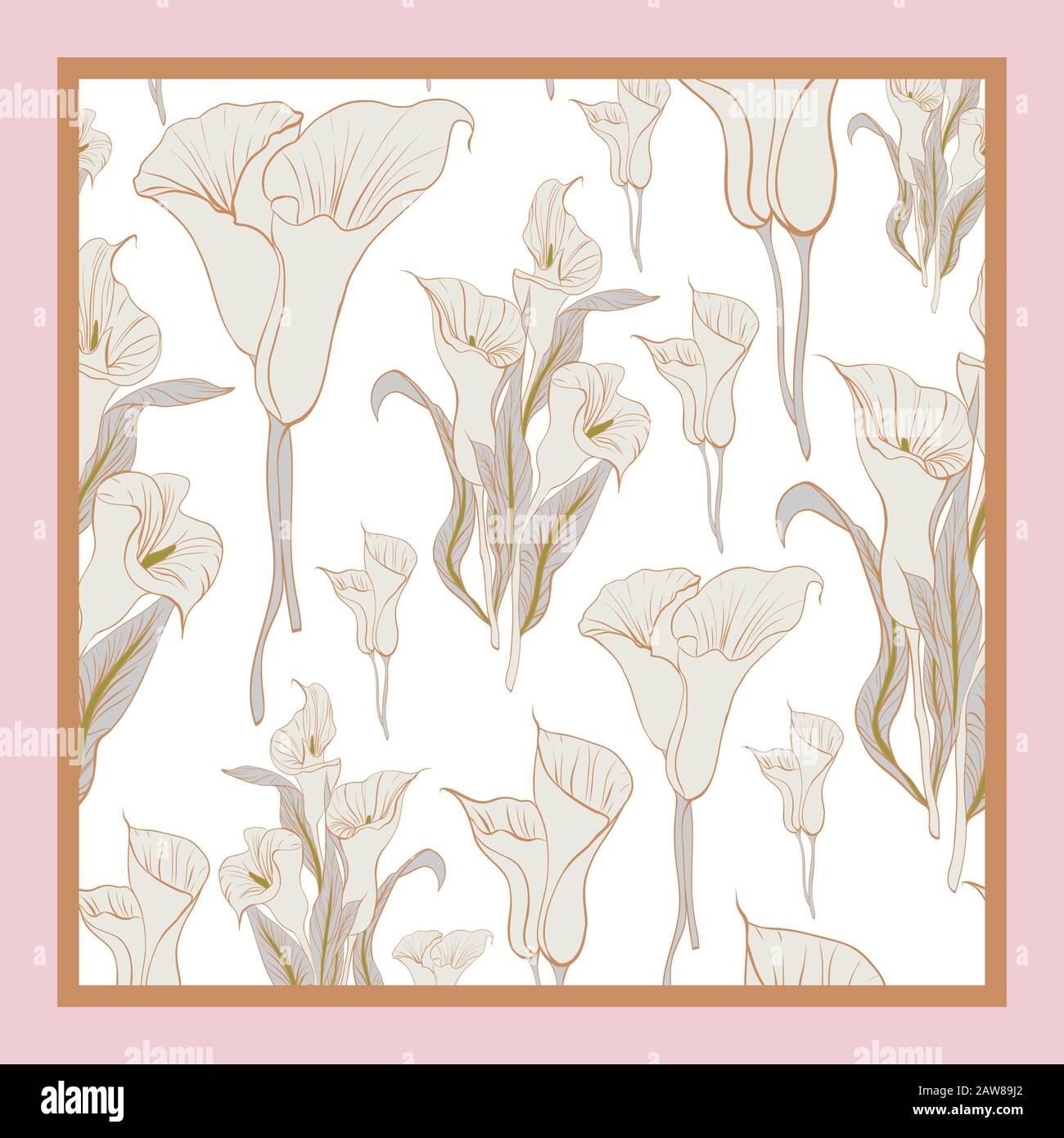 Des couleurs délicates du foulard en soie avec des callas fleuries. Illustration de Vecteur