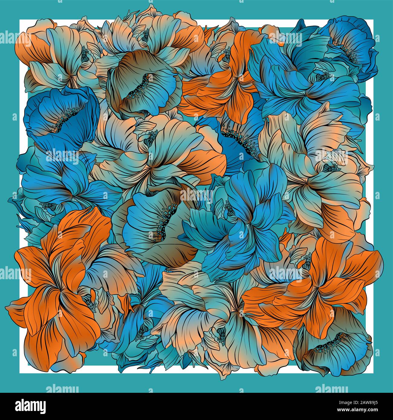Couleurs délicates du foulard en soie avec pivoine à fleurs. Illustration de Vecteur