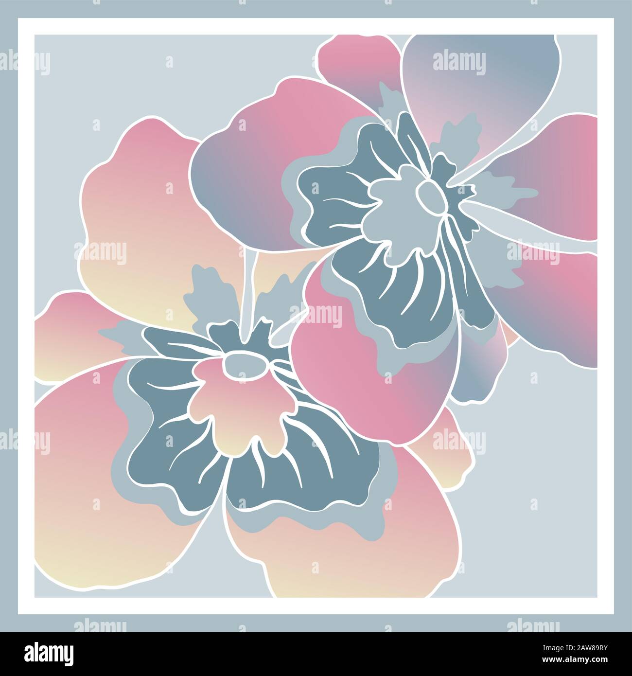 Couleurs délicates du foulard en soie avec fleurs fleuries. Illustration de Vecteur