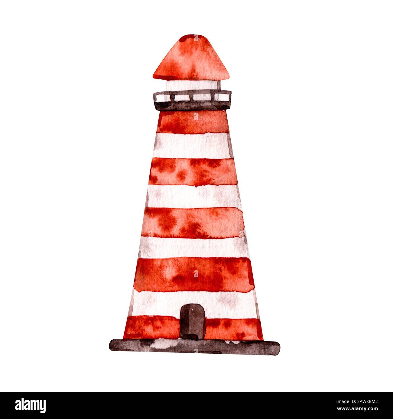 Pépinière Tour de phare rouge et blanc aquarelle Un seul objet symbole d'espoir, de fiabilité, d'aide, de sensibilisation, de sécurité, de romance. Watercolo dessiné à la main Banque D'Images