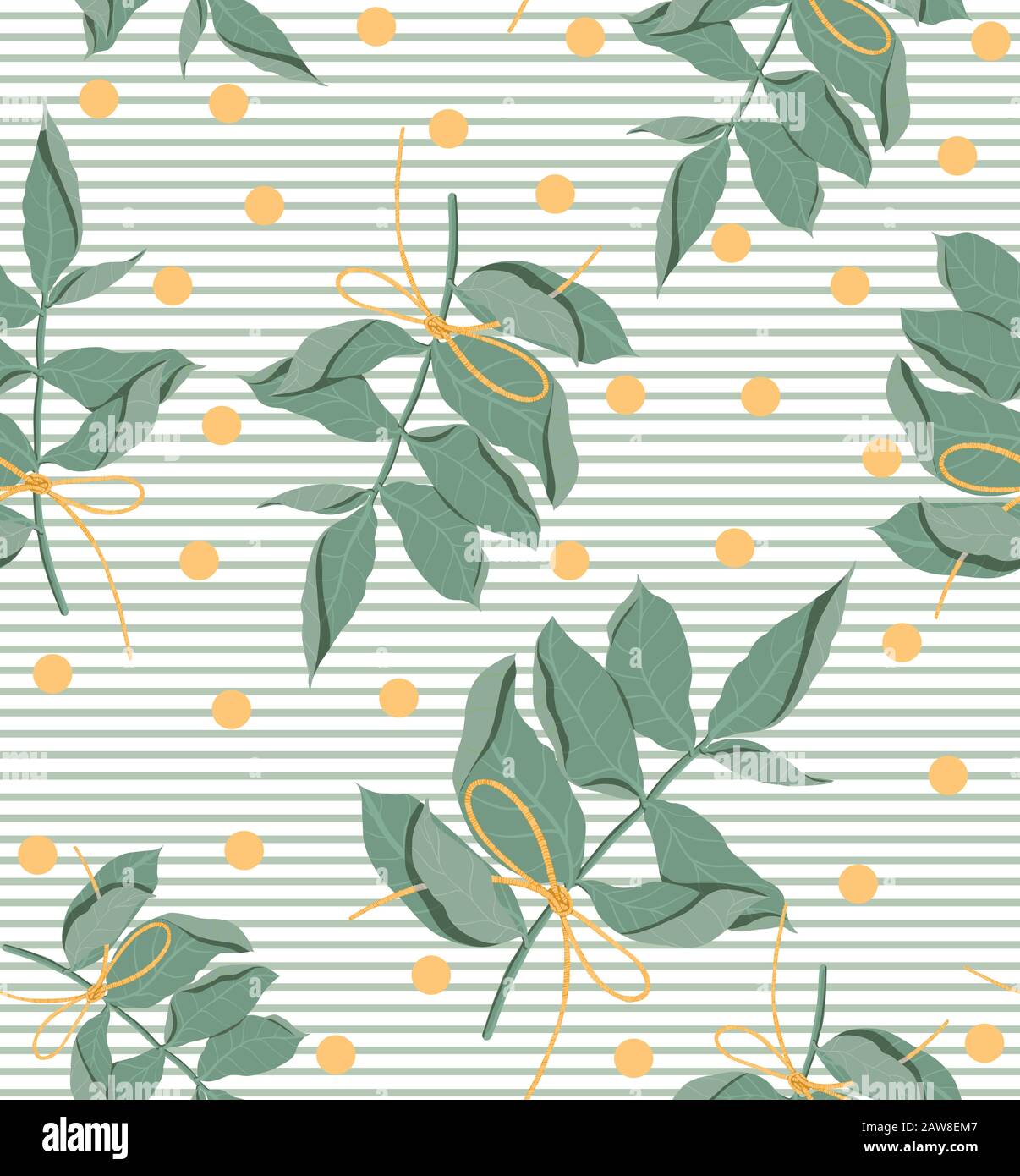 Branches naturelles de feuillage avec feuilles vertes sans couture. Illustration de Vecteur