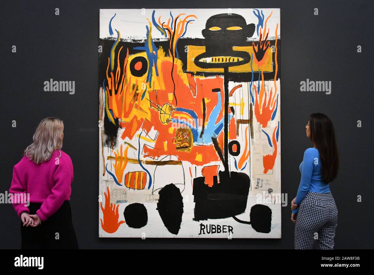 Jean-Michel Basquiat, Rubber, 1985, Estime à 6-8 millions de livres sterling les enchères d'art contemporain de cette saison à Sotheby's London, Royaume-Uni. 7 février 2020. Crédit: Nils Jorgensen/Alay Live News Banque D'Images