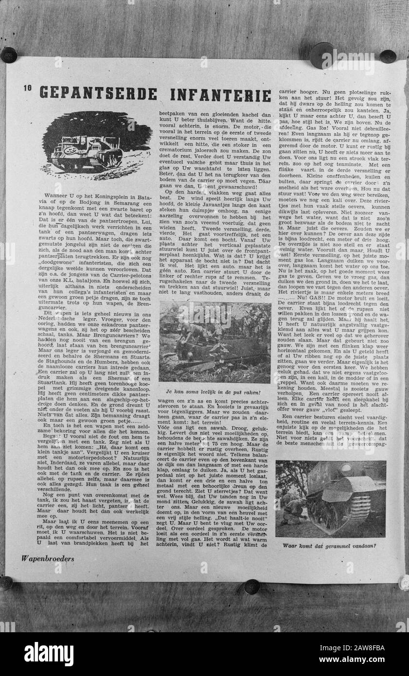Article du magazine d'enregistrement Infantry blindé Date: 1947 lieu: Indonésie Hollandais East Indies Banque D'Images