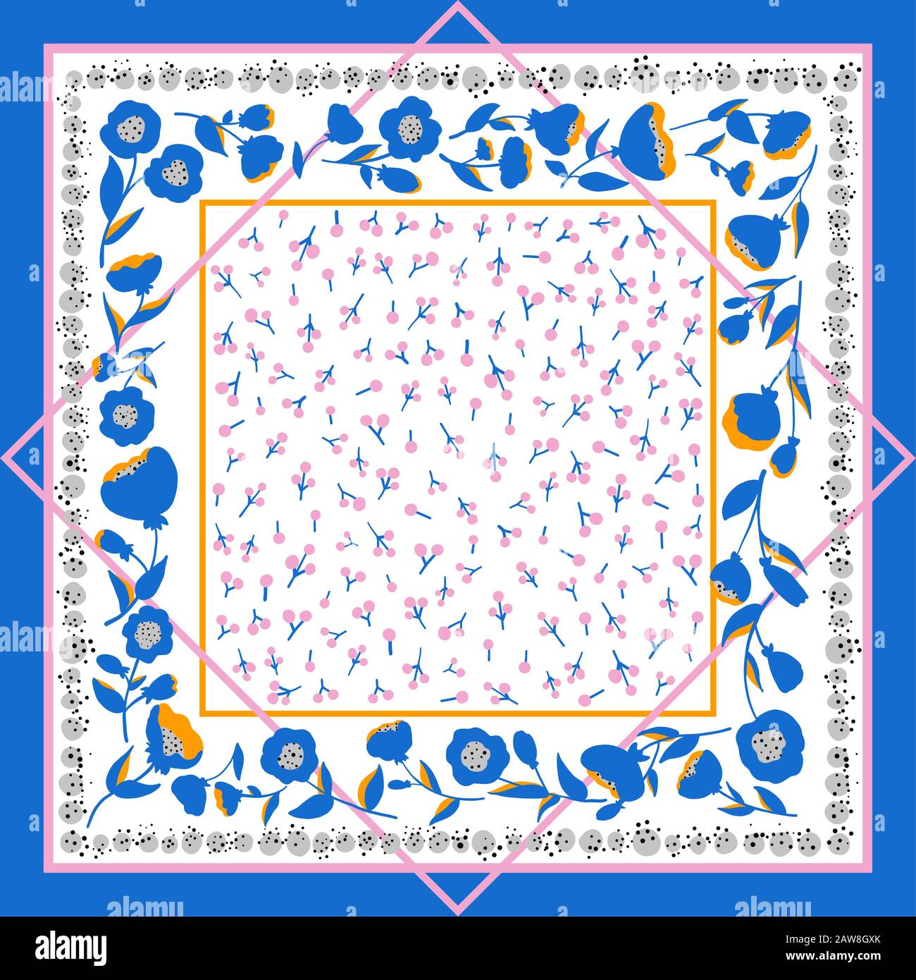 Belle décoration vectorielle fleurie. Carte, imprimé bandana, motif mouchoir, serviette. Prêt pour l'impression. Illustration de Vecteur