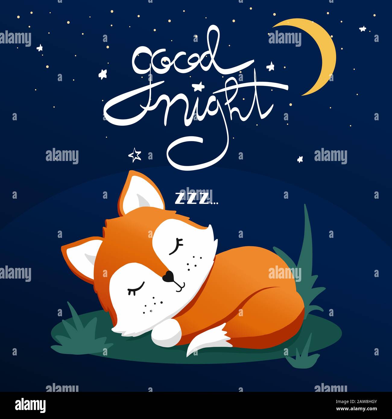 Illustration Vectorielle Dessinee A La Main D Un Joli Renard Dormant Drole Lettrage Citation Bonne Nuit Image Vectorielle Stock Alamy