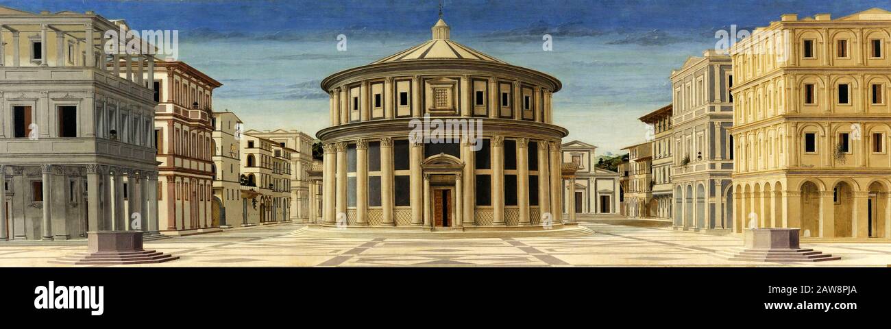 Italie Marche Urbino - Palazzo Ducale - Galleria Nazionale delle Marche - La ville idéale est une peinture de tempera sur le bois par un auteur inconnu, pouvant être datable entre 1480 et 1490 Banque D'Images
